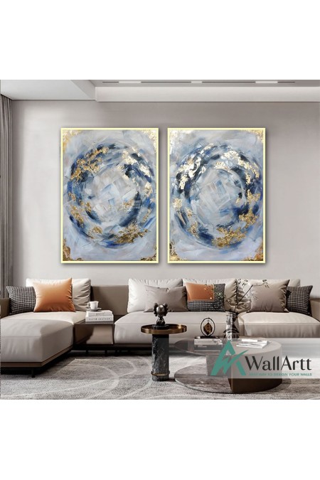Abstact Navy with Gold Foil 2 Piece Textured Partial Oil Painting